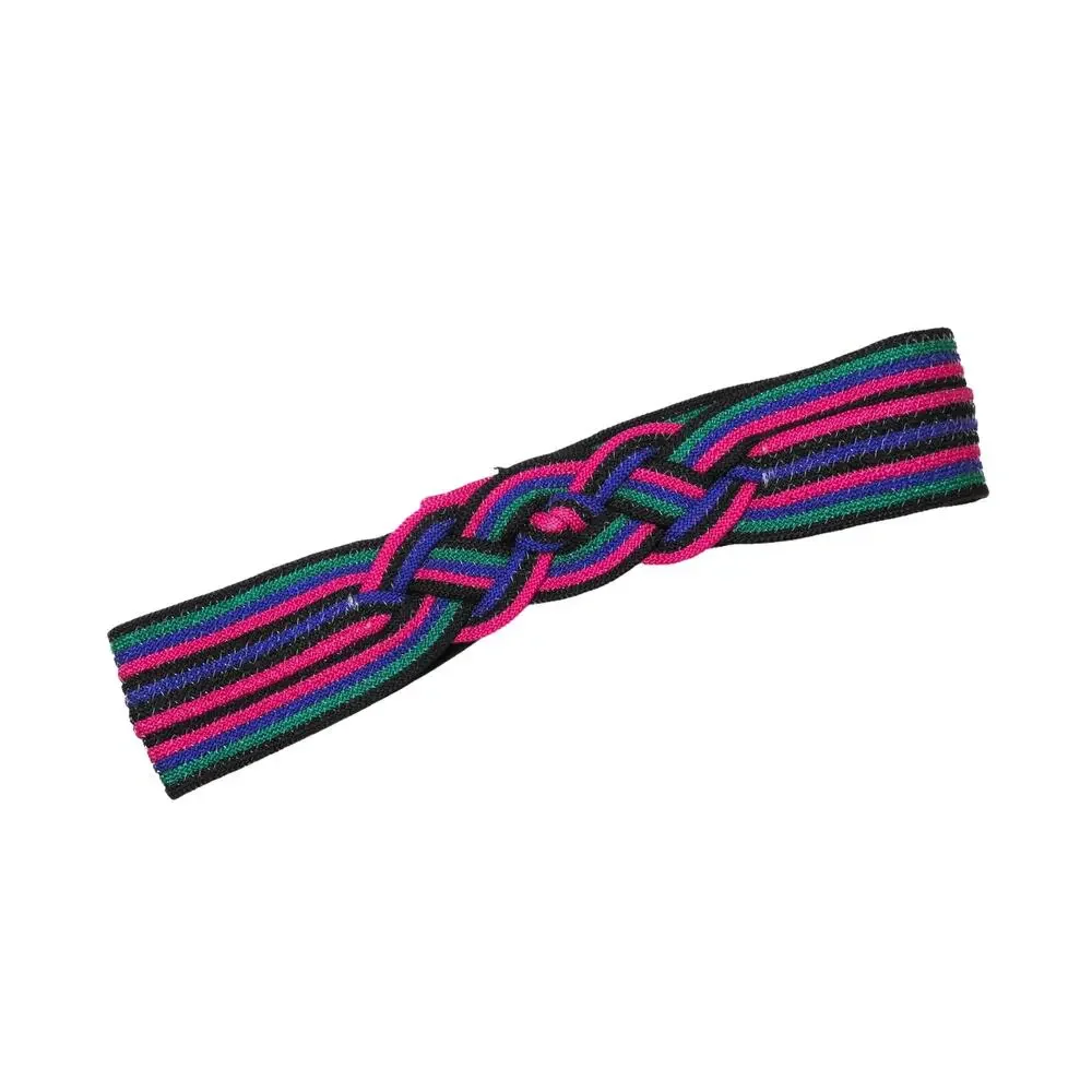 1990s Vintage Woven Braided Colorful Belt Pink Purple Green Black